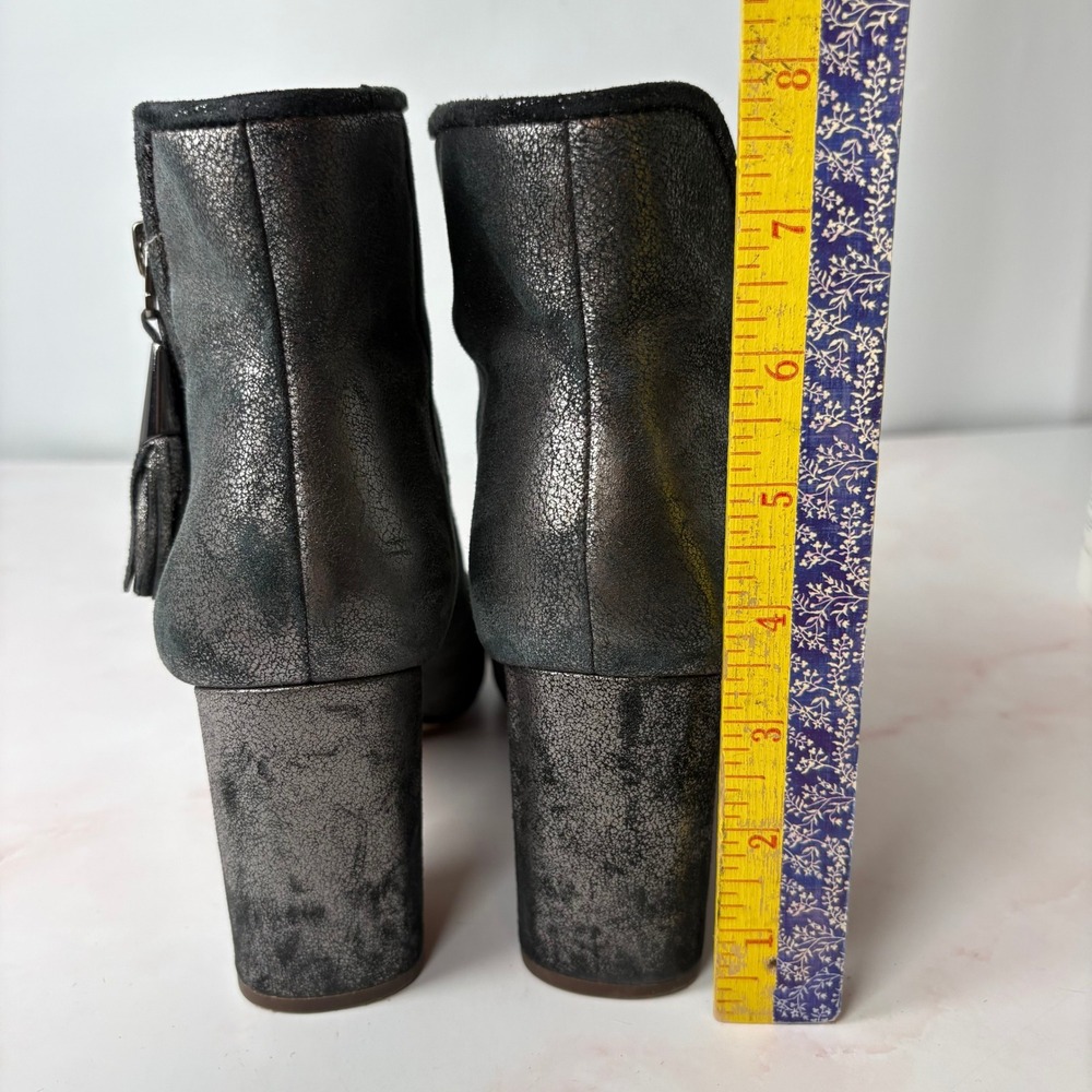 Louise et Cie Zirelle Metallic Charcoal Leather Ankle Booties Block Heel 9.5M - Picture 4 of 8